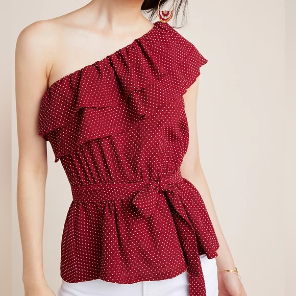 Maeve Tops - Maeve for Anthropologie Polka Dot Ruffle Top NWT